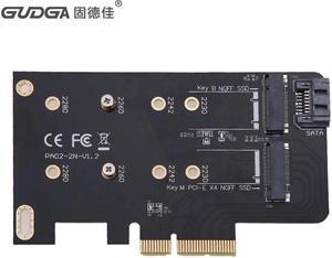 2 Slots M.2 PCIE Adapter Card of M key M.2 NGFF SSD to PCI-E X4 Adapter and B key M.2 NGFF SSD to SATA Adaptor + 7pin SATA Cable