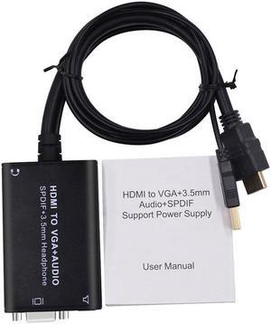 HDMI to VGA Converter Adapter 3.5mm Audio SPDIF Output HDMI Audio Extractor 1080P Optic Sound Separator with USB Power Cable