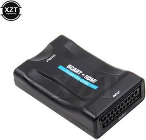 1pcs HD 1080P 720p SCART HDMI Video Audio Upscale Signal Converter for HD TV DVD cable Adapter with dc cable HOT SALE