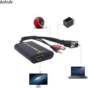 kebidu 2017  VGA to HDMI Converter 1080P Converter HD Audio AV Converter HDTV Video Cable VGA2HDMI Adapter For TV PC