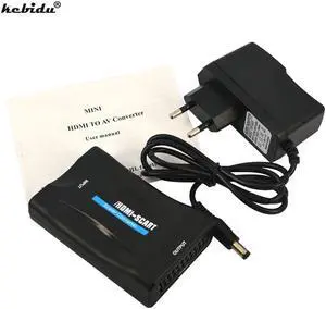 kebidu  HDMI To Scart Converter signal adapter converter HD Receiver For Phone TV with power adapter support HDMI 1080p AV