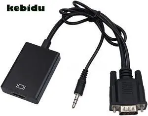 kebidu VGA Male to HDMI Female Converter 1080P HD with Audio VGA 2HDMI AV Video Cable Adapter for PC Laptop to Monitor TV