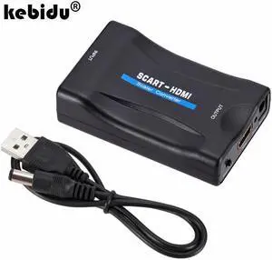 kebidu 1080P SCART To HDMI Video Audio Upscale Converter Adapter for HD TV DVD for Sky Box STB Plug and Play with Charging Cable