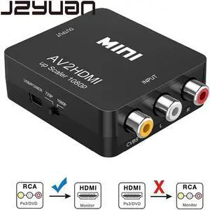 JZYuan Mini AV to HDMI Video Converter Box AV2HDMI RCA AV HDMI CVBS to HDMI Adapter for HDTV TV PS3 PS4 PC DVD XBox Projector