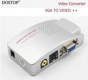 DOITOP Laptop VGA to TV AV RCA Composite Video Adapter Converter Switch Box Support S-video NTSC PAL VGA TO VIDEO Converter A3