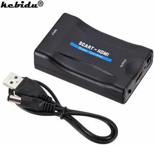 kebidu 1080P SCART To HDMI Video Audio Upscale Converter Adapter for HD TV DVD for Sky Box STB Plug and Play with DC Cable