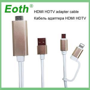 2pcs Eoth 2 In 1 Lighting and Micro USB To HDTV TV HDMI Adapter TV Dongle Digital AV Cable For iPhone iPad IOS and Android Phone