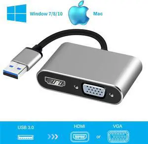 2019 USB 3.0 to HDMI VGA Adapter Mac OS USB to VGA HDMI Adaptor 1080P Converter Support HDMI VGA Sync Output for Windows7/8/10
