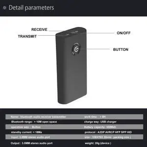 3.5mm Stereo Audio Adapter Output for Headphones TV PC 2 in 1 Transceiver Adapter B9 Wireless Bluetooth Transmitter Receiver