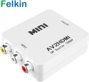 Felkin AV to HDMI Converter Adapter AV CVBS 3RCA to HDMI Converter Box 1080P Video AV2HDMI Converter for HDTV PS3 PS4 DVD PC