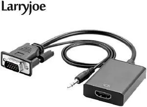 Larryjoe 2018 est 0.15m VGA to HDMI Converter Cable Adapter with Audio 1080P VGA HDMI Adapter for PC Laptop to HDTV Projector