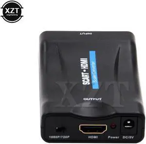 Black  1080P SCART To HDMI Video Audio Upscale Converter Adapter for HD TV DVD for Sky Box STB Plug and Play with dc cable