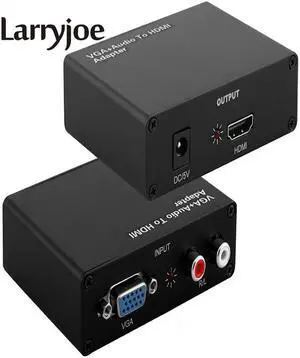Larryjoe VGA+R/L to HDMI Converter With Audio VGA2HDMI 1080P HD Audio AV Adapter Connector For Projector PC Laptop to HDTV
