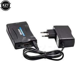 HD 1080P HDMI to SCART Composite Video Audio Upscale Converter AV Signal Adapter Receiver TV DVD US/EU Power Supply Plug
