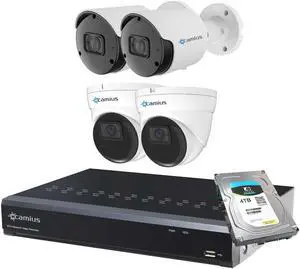 Camius UltraHD 4K PoE 8CH NVR System with Hard Drive 4TB, 4 5MP 2K Dome and Bullet Security Cameras with Audio Monitoring, Recording, 100ft Night Vision, Motion, Sound Detection