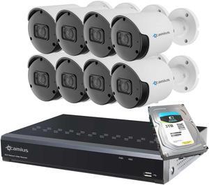 Camius 2K 8 PoE Outdoor Home Security Cameras with 8CH NVR Security Camera System, 3TB HDD, 8 Bullet Surveillance Cameras, Surveillance Camera with Audio, 100ft Night Vision Camera Upgraded 8P8B5R3T