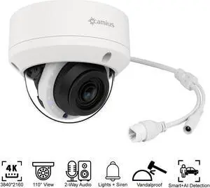 Camius 4K PoE Dome Camera, Vandalproof, 110° Wide Angle, 2 Way Audio, Active Deterrent White, Red, Blue Lights & Siren - for Camius 4K NVR, Hybrid XVR (DVR) I PC, Mac, Browser, App view - GURADVR4K Camius 4K PoE Dome Camera, Vandalproof, 110° Wide Angle, 2 Way Audio, Active Deterrent White, Red, Blue Lights & Siren - for Camius 4K NVR, Hybrid XVR (DVR) I PC, Mac, Browser, App view - GURADVR4K
