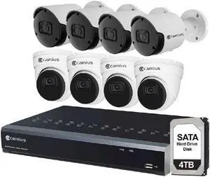 Camius 4K 8 Channel NVR system, 4TB HDD, 4 x 5MP Dome, 4 x 5MP Bullet Cameras with audio - recording, Night Vision, Motion,Vehicle, Pedestrian, Sound Detection, PC, Mac, Mobile App view - upgraded kit