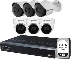 Camius 2K 6 PoE Camera System for Home, Business Security with 4K NVR 8 Channel PoE, 4TB HDD, Human, Vehicle Detection, PC, Mac Software, Smartphone camera app (8PR3B3I4T)