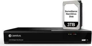 Camius 4K Security 8 Channel DVR with Hard Drive 3TB for 8 Analog CVBS, AHD, TVI, CVI cameras over coax + 4 IP, 4K HDMI, VGA, Spot Out, PC, Mac software, browser, App view - Only DVR, Without Cameras