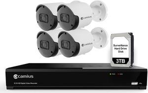 Camius 4 x 4K Analog Indoor Outdoor Security Cameras with Hybrid 8 Channel DVR Recorder, 3TB HDD, can add up to 12 channels (8BNC+4IP) (upgrade your old analog DVR security system)
