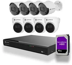 Camius PoE Camera System with 4K 320 Mbps NVR 16 Channel, 8 2K Security Cameras (4 dome, 4 bullet) - 4TB HDD - Audio Recording - Dual HDMI - Pedestrian, Vehicle, Intrusion Detection
