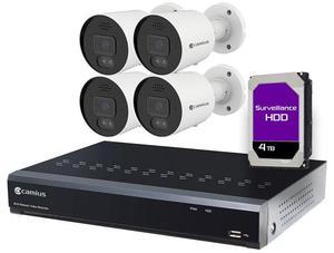 Camius 4K Security Camera System with 4 Outdoor Cameras, 8 Channel NVR, 4TB - PoE, Lights, Siren, 2 Way Audio, Smart Motion, Human, Vehicle Detection