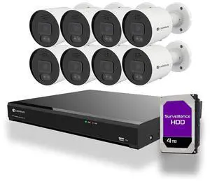 Camius 4K Security Camera System with 8 4K Outdoor Cameras, 320Mbps 16 Channel NVR, 4TB - PoE, Controllable Lights, Siren, 2 Way Audio - 2SATA, eSATA, 2 HDMI