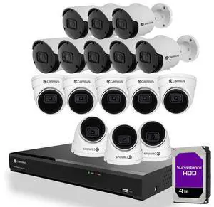 Camius 320 Mbps 16 Camera Security System I 2K PoE cameras 30 fps I 16 Channel NVR 4TB HDD I Audio, Smart Motion, Sound, Pedestrian, Vehicle detection I 2SATA, ESATA, PC/MAC/Web Browser/Mobile View
