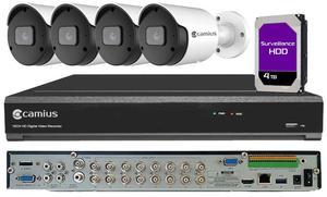 Camius 4K Hybrid 16 Channel DVR  System with 4TB Hard Drive,  4pcs Analog 4K BNC Security Cameras, Night vision, PC, Mac, Phone app remote access (2SATA, 1 eSATA, HDMI, Spot-out, add 16 analog + 8 IP)