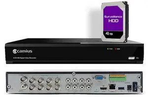 Camius 4K 12 Channel Hybrid Security DVR with 4TB Hard Drive for 8CH Analog BNC CVBS, AHD, CVI, TVI + 4CH  IP, HDMI, VGA, Spot monitor out, Motion, Sound, AI Detection (Only DVR, Without Cameras)