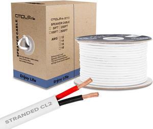 Cmple - 50FT 12AWG Speaker Wire Cable with 2 Conductor Speaker Cable (CCA) Copper Clad Aluminum CL2 Rated In-Wall Speaker Wire for Home Theater & Car Audio - 50 Feet, White