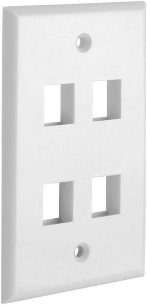 Cmple - 4 Port Keystone Wall Plate Single-Gang Wall Plate with Standard Size Ethernet Wall Plate Keystone Jack Insert - White