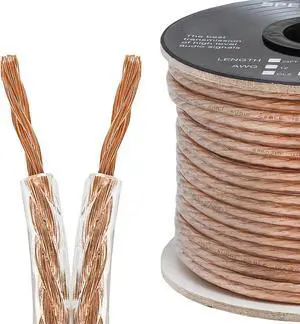 Cmple - 2 Conductor 14AWG Speaker Wire for Home Theater System, Amplifier, Car Audio Speaker Cable - 50 Feet, Clear