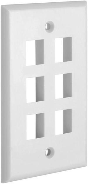 Cmple - 6 Port Keystone Wall Plate Single-Gang Wall Plate with Standard Size Ethernet Wall Plate Keystone Jack Insert - White