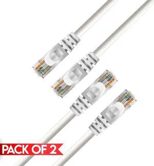 Cmple - [2 PACK] 10 Feet Cat6 Ethernet Patch Cable, 10Gbps Cat6 Network Cord with Snagless RJ45 Connectors, 10 Gigabit Computer Internet LAN Cable - White