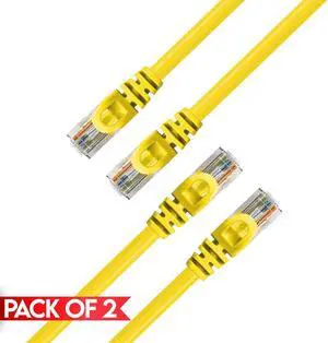 Cmple - [2 PACK] 1.5 Feet Cat6 Ethernet Patch Cable, 10Gbps Cat6 Network Cord with Snagless RJ45 Connectors, 10 Gigabit Computer Internet LAN Cable - Yellow