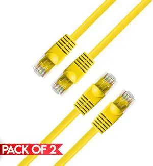 Cmple - [2 PACK] 7 Feet Cat5e Ethernet Cable, Network Patch Cord, LAN Cable with RJ45 Connectors, Cat 5 Wire for Fast Internet, 1 Gigabit Router Cable - Yellow