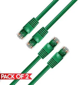 Cmple - [2 PACK] 5 Feet Cat5e Ethernet Cable, Network Patch Cord, LAN Cable with RJ45 Connectors, Cat 5 Wire for Fast Internet, 1 Gigabit Router Cable - Green
