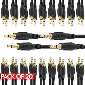 Cmple - [20 PACK] 3 FT 3.5mm Auxiliary Cable, Stereo Audio 3.5mm Male to Male Cord for Car, Phone/Tablet, TV, PC, Mac, iPod, iPad, Speakers, Headphones, Home Stereo System, Portable Speakers