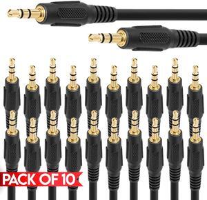 Cmple - [10 PACK] 3 Feet Aux Cable, 3.5mm Stereo Audio Cord, 1/8 Male to Male Cable for TV, PC, Notebook, Mac, Game Console, TV-Box, Speakers, Headphone, Soundbar, Microphone, Digital Camera