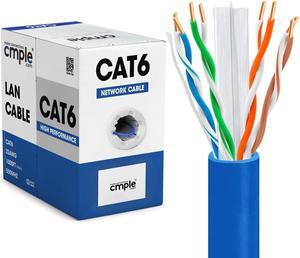 Cmple - Cat6 Cable 1000ft Bulk Lan Ethernet Cat 6 Wire Network UTP 23AWG CMR Riser 10 Gbps 550 MHz Pull Box 1000 Feet, Blue