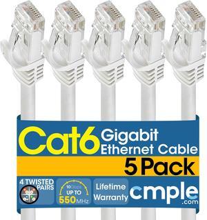 Cmple - [5 PACK] 3 Feet Cat6 Ethernet Cable, 10 Gigabit Network Cord, Ethernet Patch Cable, Computer LAN Internet Cable with Snagless RJ45 Connectors, Modem Wire - White