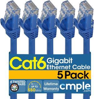 Cmple - [5 PACK] 3 Feet Cat6 Ethernet Cable, 10 Gigabit Network Cord, Ethernet Patch Cable, Computer LAN Internet Cable with Snagless RJ45 Connectors, Modem Wire - Blue