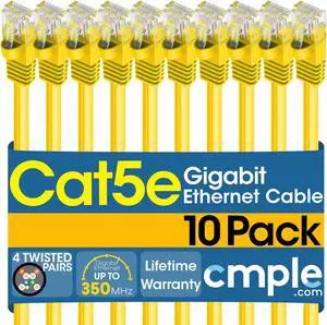 Cmple - [10 PACK] 15 Feet Cat5 Patch Cord, Ethernet Cable with RJ-45 Connectors,  1 Gigabit Cat5e UTP Wire, Category 5e Computer LAN Network Cord - Yellow