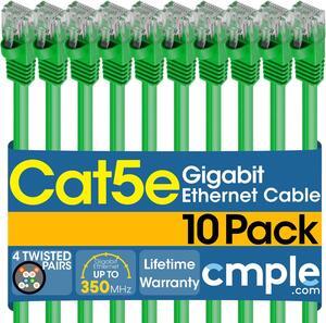 Cmple - [10 PACK] 1.5 Feet Cat5 Patch Cord, Ethernet Cable with RJ-45 Connectors,  1 Gigabit Cat5e UTP Wire, Category 5e Computer LAN Network Cord - Green