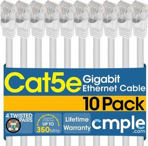 Cmple - [10 PACK] 1.5 Feet Cat5 Patch Cord, Ethernet Cable with RJ-45 Connectors,  1 Gigabit Cat5e UTP Wire, Category 5e Computer LAN Network Cord - White