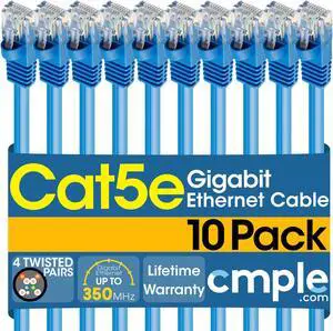 Cmple - [10 PACK] 3 Feet Cat5 Patch Cord, Ethernet Cable with RJ-45 Connectors,  1 Gigabit Cat5e UTP Wire, Category 5e Computer LAN Network Cord - Blue