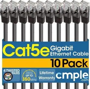 Cmple - [10 PACK] 7 Feet Cat5 Patch Cord, Ethernet Cable with RJ-45 Connectors,  1 Gigabit Cat5e UTP Wire, Category 5e Computer LAN Network Cord - Black