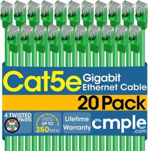 Cmple - [20 PACK] 1.5 Feet Cat 5 Ethernet Patch Cable , 1 Gbps LAN Network Cord, Green Cat5e Wire, RJ-45 Connectors, 350 MHz UTP Computer Internet Cable